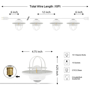 Indoor/Outdoor 10 ft. Rustic Farmhouse Incandescent G40 Metal Cage Shade String Lights